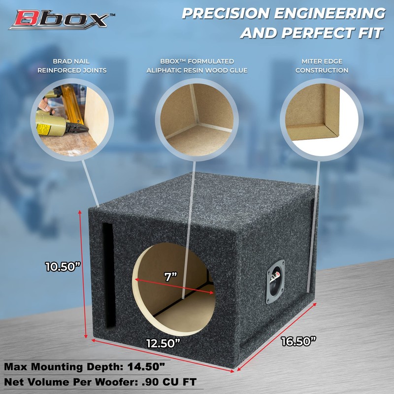 Atrend 8 inch Vented Enclosure Carpeted Car Subwoofer Speaker Box