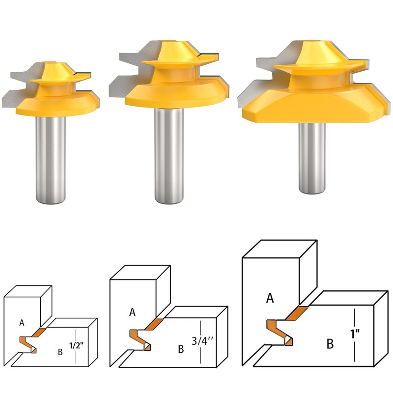 45 Degree Lock Miter Router Bit 1/2 Inch Shank, 3-Piece
