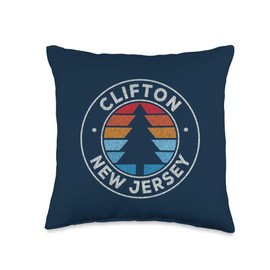 Vintage Clifton NJ Shirts & Retro Tees Clifton New Jersey NJ Vintage Graphic Retro 70s Navy Throw Pillow, 16x16, Multicolor
