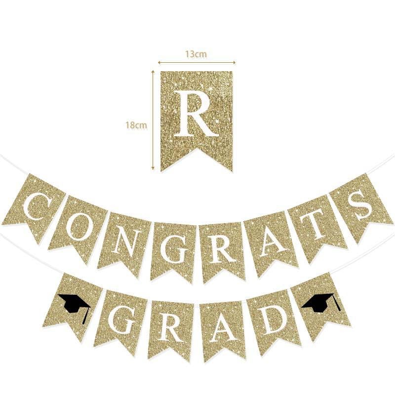 Pre-Strung Congrats Grad Banner Pink Glitter Congratulations Graduate Banner Sign