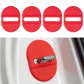 GutGiel 4PCS Car Door Lock Latches Cover, Carbon Fiber Door Stopper Cover Strike Protector Guard, Universal Silent Shock Modified Lock Latches Trim Decoration Accessories for Most Car(Red)