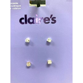 Claire's Claire’s Girls 2 Pair of Cubic Zirconia Stud Earrings Silver/Gold Round/Square - Square 1 Pair Silver 1 Pair Gold 73963-1