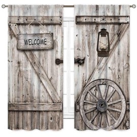 Rustic Wooden Curtains, Farmhouse Western Wood Barn Door Cabin Plank Board Barnwood Garage Gate Vintage Country Blackout Window Drapery for Bedroom Living Room Bathroom Kitchen 2 Panels, 42"x45" Inch