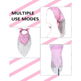 JIANGLAI Fringe Rhinestone Bandana with Heart Sunglasses, Disco Cowgirl Bachelorette (Pink)