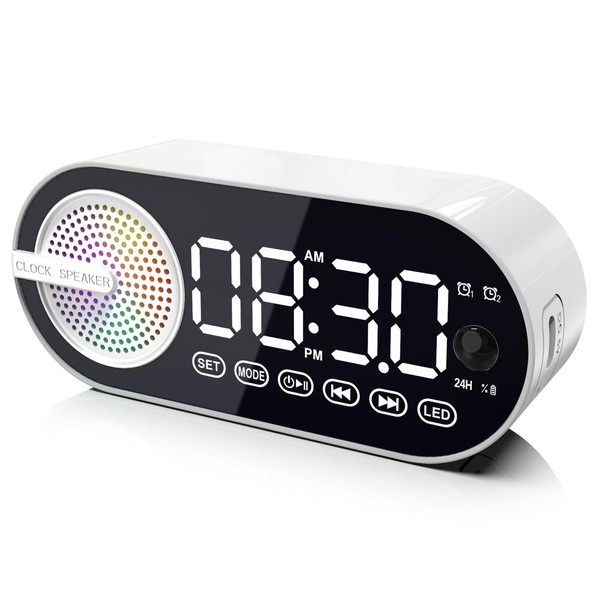 QSMBNTX Digital Alarm Clock with Bluetooth Speaker, Dual Alarm Clock