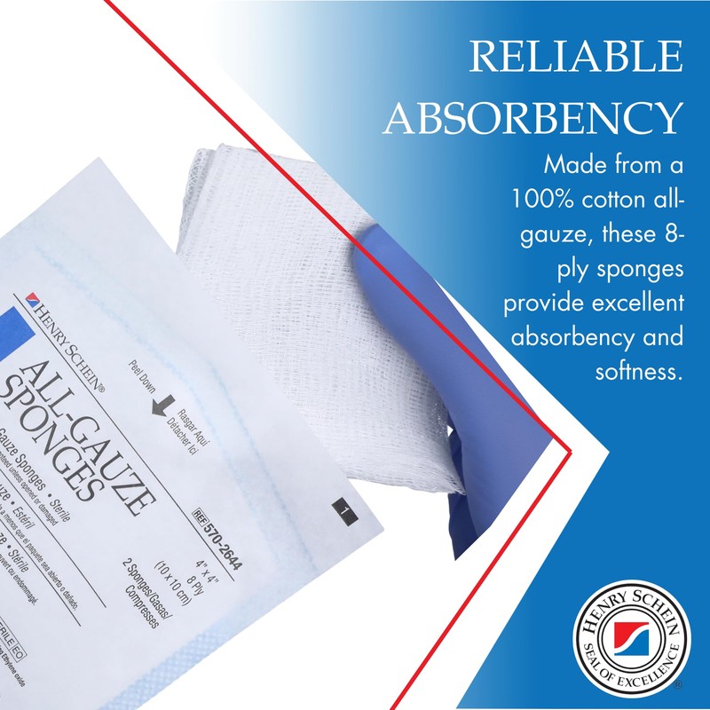 Henry Schein Premium 100% Cotton All-Gauze Sponge 4x4 8 Ply