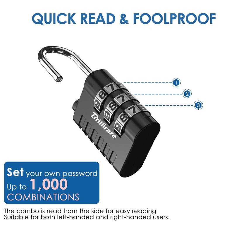 Brillirare 8 Pack Combination Lock, 3-digit Waterproof Keyless Padlock, Zinc