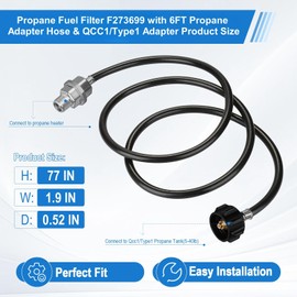 Propane Fuel Filter F273699 with 6FT Hose & QCC1/Type1 Adapter, for Buddy Series etc Portable Heater, Connect 20-45 lb Propane Tanks, CSA Certified.