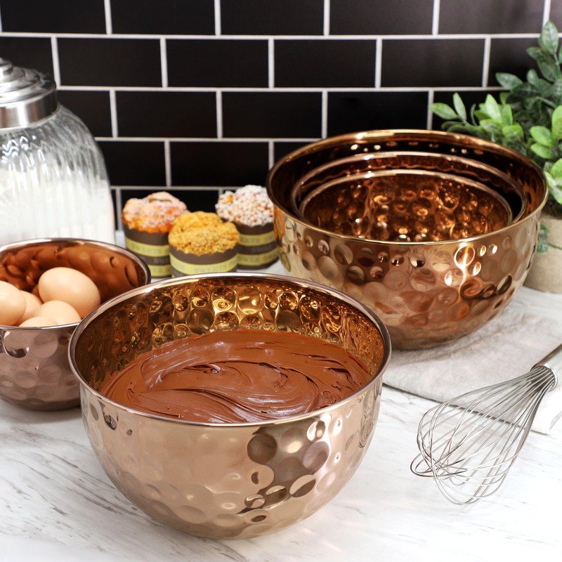 Megachef Hammered Bubble Texture 5 Piece Stainless Steel Serving Bowl