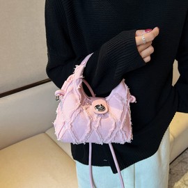 XACKWUERO Women Denim Hobo Handbag Tassels Purse Fringe Tote Bag Crossbody Shoulder Shopping Bag, Pink