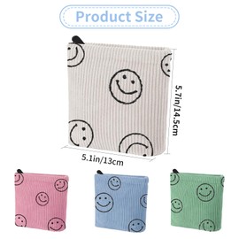 Teircno 2 PCS Preppy Corduroy Period Bag for School Teen Girls, Cute Smiley Face Sanitary Napkin Storage Bag Portable Period Pouch with Zipper, Sanitary Pads Bag Tampons Holder for Purse First Period