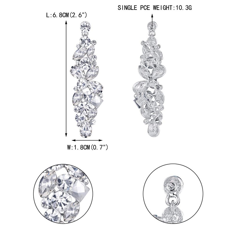 Flyonce Austrian Crystal Bridal Tear Drop Flower Cluster Dangle Earrings