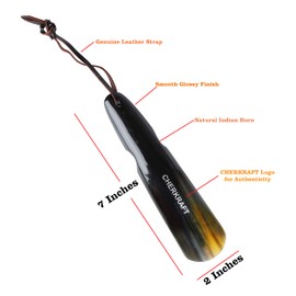 CHERKRAFT Shoe Horn Natural Handcrafted & Polished Made from Real Horn For All Shoes & Boots (10 X 3)
