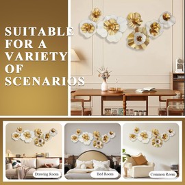 Metal Wall Art, White Gold Abstract Wall Decorations Metal Wall Decor, Modern Metal Wall Sculptures,Large 3D Vertical 49"*25" Flower Wall Decor for Living Room Dining Room Bedroom Wall Hanging Decor