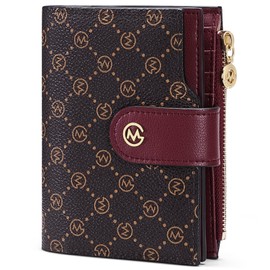 GOLF SUPAGS Wallets for Women PVC Leather Credit Card Holder Large Capacity Multi Card Organizer Small Wallet with Double Zipper Pocket, Brown × Wine-859, Fashionable