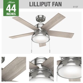 Hunter Fan Company 44 inch Lilliput with LED Light Brushed Nickel - Light Gray Oak