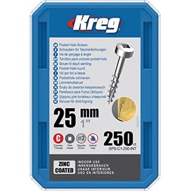 Kreg Pocket-Hole 25mm Zinc Plated Flat Head Coarse Thread Bolts (Pack of 250)