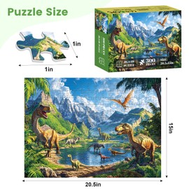 300 Pieces Dinosaur Puzzles for Adults, Lake Animals Puzzle for Adults Children, Tyrannosaurus Puzzle 300 Pieces, Gift for Birthday, Home Decor, Fun for Family Entertainment(20.5 * 15 in)