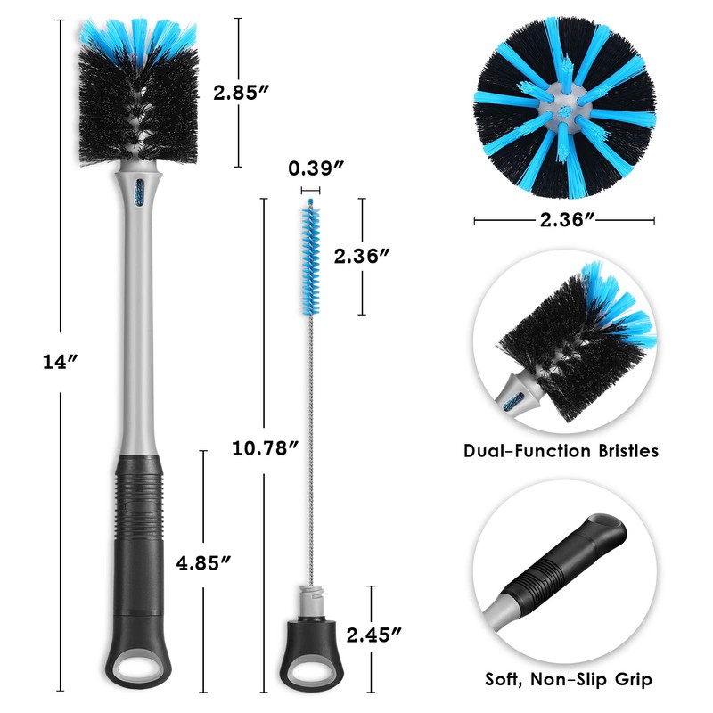 MOSOLAN 2-in-1 Bottle Brush with Straw Brush, Long Handle Water