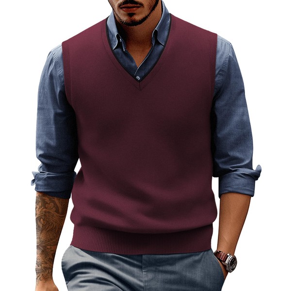 PaulJones Mens Knitted Sweater Sleeveless Jumpers Knitted Waistcoats Wool Blend