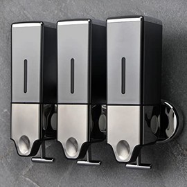 prosfalt 3 x 500ml per Cup Wall Mounted Manual Soap Dispenser for Home, Bath, Kitchen, Hotels, Restaurants. Shower and Lotion (Grey), Grey,transparent
