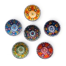 Elyese Ceramic Small Dipping Bowls Set of 6, 3.5 Oz Soy Sauce Dish, Handmade Charcuterie, Colorful Pinch, Dishwasher & Microwave Safe, 3.2'' Mini (SULTAN'S GARDEN)