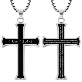 Milreason Cross Necklace for Men Sterling Silver color Stainless Steel Chain Necklace Cross Pendant Necklace with Bible Verse Religious Jewelry for Men Christian Gift for Him Unisex Fashion Necklace