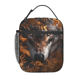 VANZEV Wild Wolf Print Insulated Lunch Box Gifts for Kids Adults Realistic Animal and Autumn Leaf Design Reusable Portable Lunchbox Cooler Lunchbag for Work Picnic School Travel or Hiking