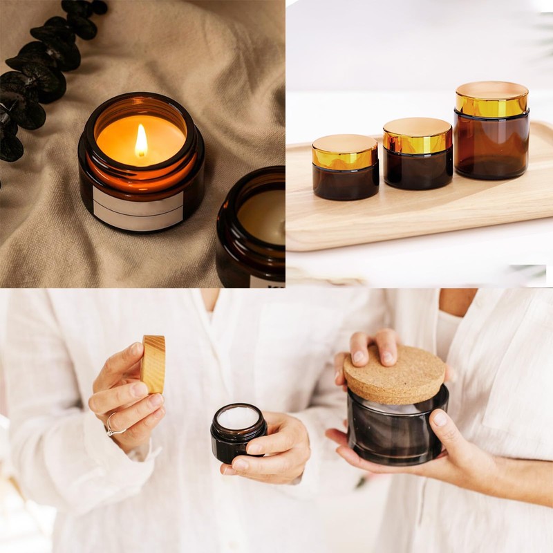 Fanchu Pack of 8 Cream Containers, Amber Glass Empty Cream