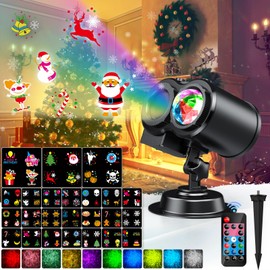YAZEKY LED Projector Christmas Outdoor 2-in-1 LED Projection Lamp Christmas Outdoor with Remote Control (24 Patterns and 10 Colours)