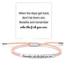 BlingNook Remember Who The F You Are Motivational Tube Bracelet For Women, Adjustable Hand Bradied Wrap Stainless Steel To My Daughter/Best Friend Inspirational Gifts Jewelry（Remember Pink&Silver）