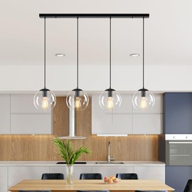 LMSOD 4 Lights Globe Pendant Light, Modern Hanging Lighting Fixture, Matte Black Classic Cluster Chandelier with Clear Glass Shades
