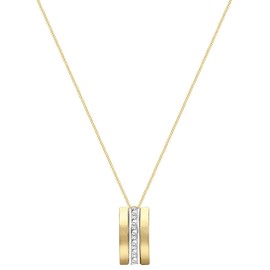CARISSIMA Women's 9 ct 2-Tone Gold Cubic Zirconia Triple Bars Pendant on Curb Chain of Length 46 cm