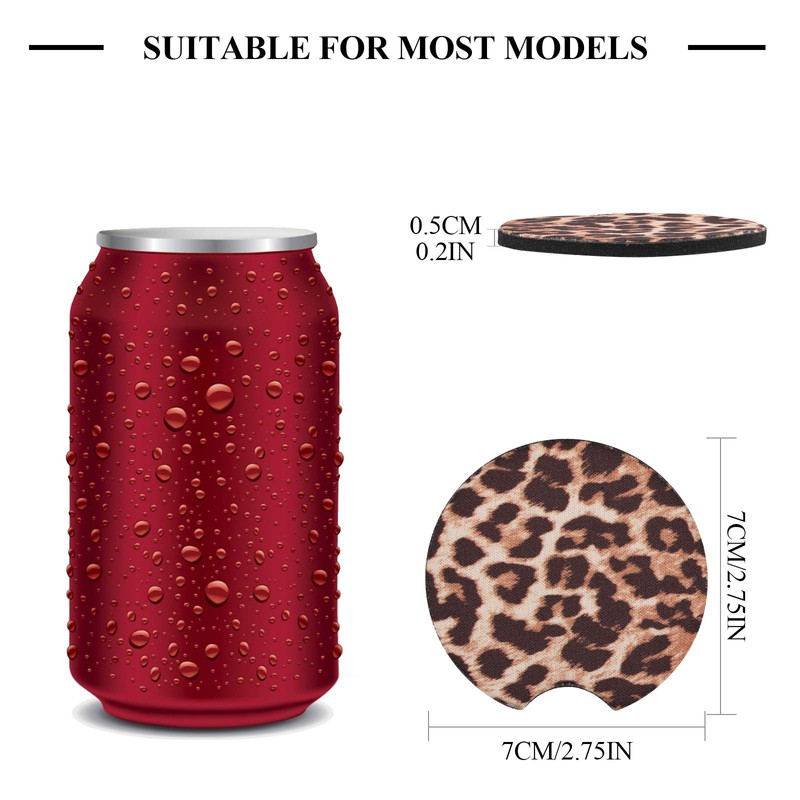 4 Pack Car Coasters, 2.75inch Leopard Print Car Cup Holder