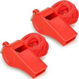 Timotech Set de 2 Silbatos Deportivos de Plástico con Cordón, Silbato Oficial de Sonido Fuerte y Nítido, Ideal para Entrenadores y árbitros (Rojo)