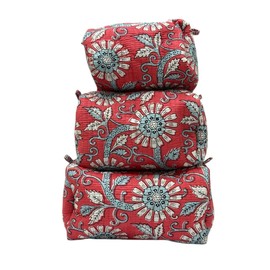 Cotton Hand Block Floral Print Toiletry Bag for Women Make Up Cosmetic Bag Jewelry Organizer Kit Storage Bag Case Travel Accessories Essentials Toiletries Purse Open Pouch Set of 3, DESIGN-7, Tiger