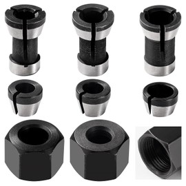 VooGenzek 6 Pieces 6 mm / 6.35 mm / 8 mm Router Collet Chuck, Straight Grinder Replacement Collet Chuck Adapter with 2 Pieces Clamping Nut for Woodworking, Engraving, Trimming Machine, Tools