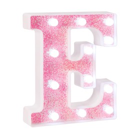 EUFONY LED Pink Glitter Marquee Light Up Letter E, Cool White Lights Alphabet Letters for Girls' Bedroom, Wall & Table Decor, Battery-Powered Letter Sign for Birthday Party, Wedding, Room Decorations