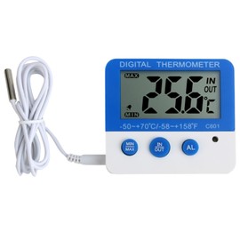 Digital Freezer/Fridge Thermometer with Magnet and Stander, Mini Refrigerator Thermometer with LED Alarm Indicator Measurement of Temperature and Humidity Meter High and Low Temperature Alarm