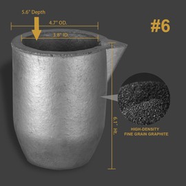 QNK #6 6kg Clay Graphite Crucible w/Pour Spout for Metal Melting Casting Refining Gold Silver Copper Brass Aluminum