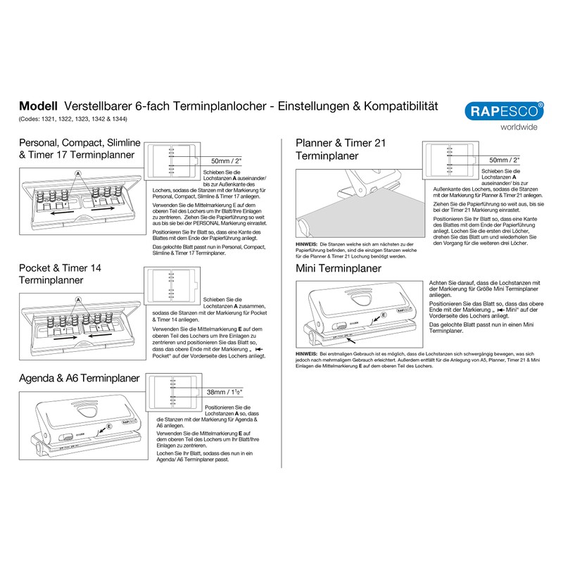 Rapesco Rapesco 1322 6-fach Terminplanerlocher, 6-fach-Lochung, verstellbar, 10 Blatt Stanzkapazität,