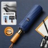 Windproof 12-Rib Auto-Opening Umbrella with Wooden Handle ? Compact Folding