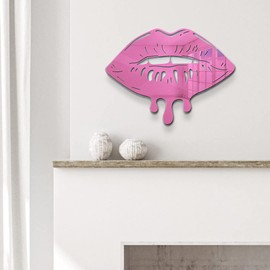 4ArtWorks - Melting Lips Wall Art - Ready to Hang Acrylic Wall Decorations for Bedrooms, Dorms, Living Rooms, Boutiques & More - Hand Assembled & Made in The USA - Modern Home Decor (Pink Mirror 14x11x1)