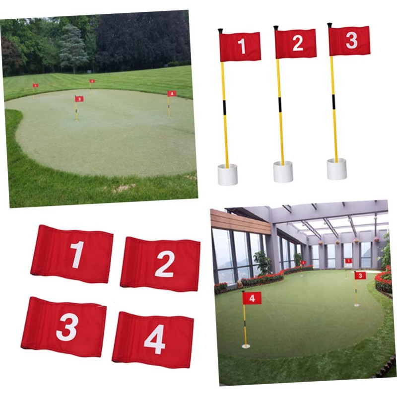 Sewroro 4pcs Golf Green Flags Targeting Golf Practice Flag Court