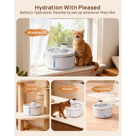 Wireless Cat Water Fountain [with Stainless Steel Tray], 84oz/2.5L Pet Fountain for Cats Inside, Cat Fountain for Drinking with Motion Sensor
