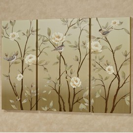 Vining Delight Birds Triptych Canvas Wall Art Tan Overall 51"Wx2"Dx36"H Set of 3