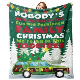 Zzkol Christmas Vacation Classic Movie Flannel Blanket, Family Xmas Tree Throw Blanket Gifts for Kids Men Women, Green Car Holiday Soft Blanket for Bedding Sofa 50 x 60 Inch