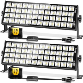150W LED Shop Light 18000LM Ultra Brighter, Plug in Garage Light with 9.84FT Power Cord and On/Off Switch, 6000K IP66 Waterproof Outdoor Bay Lights for Garage Workshop Warehouse Factory, 2 Pack