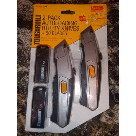 TOUGHBUILT 2-Pack Autoloading utility knives + 50 blades Retractable w/ Storage