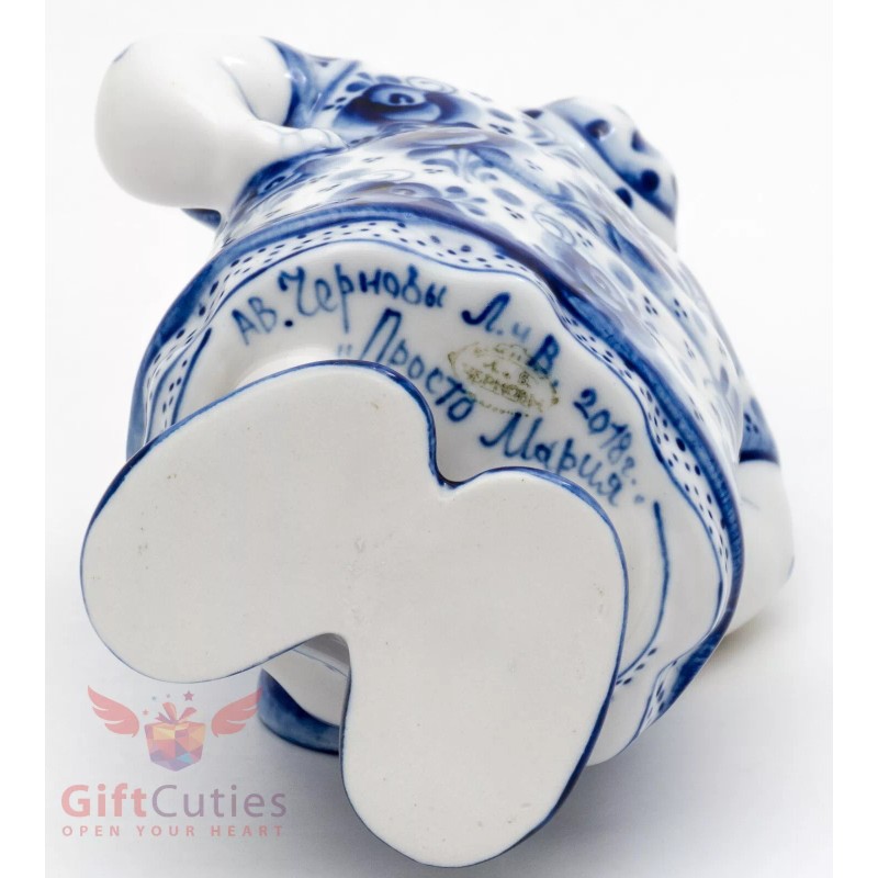 Gzhel porcelain figurine folk Russian woman mother in law or